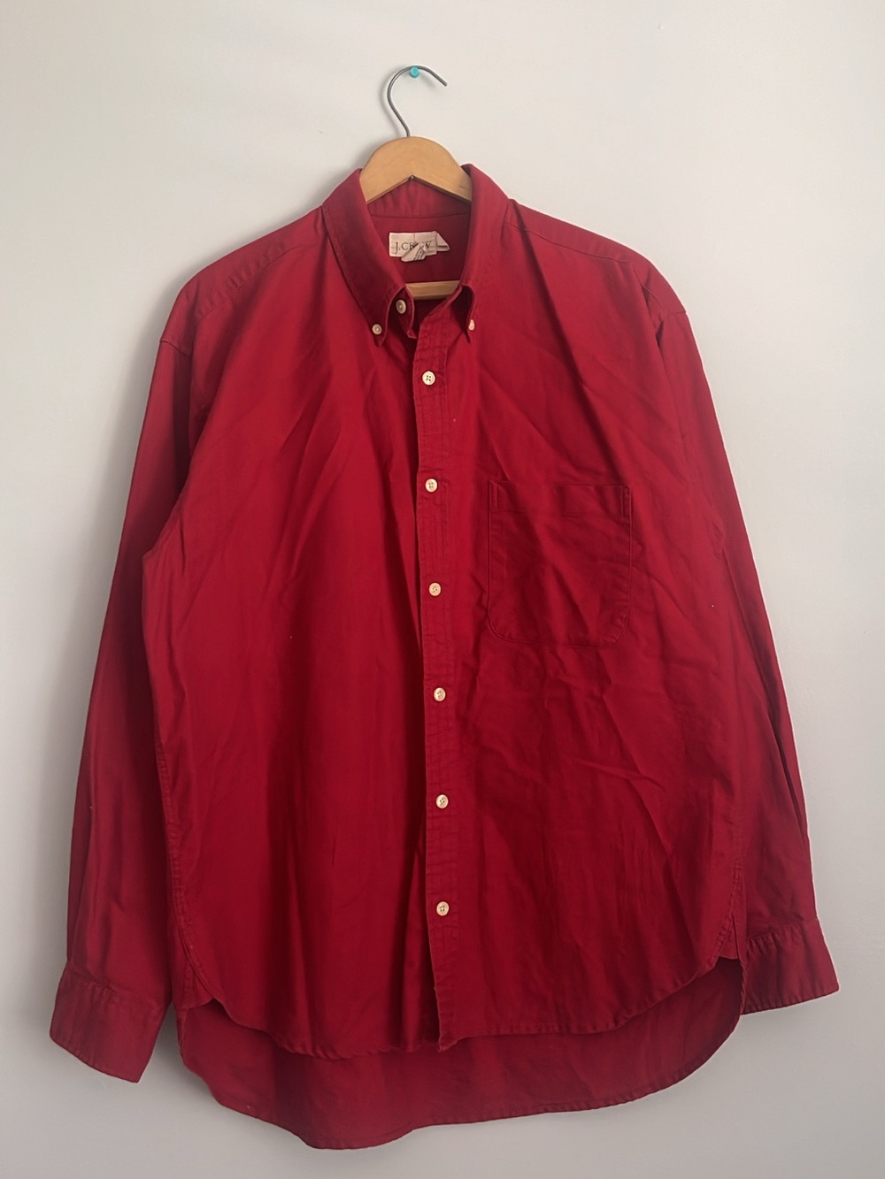 Vintage 90s J-Crew Red Cotton Releaxed Button Shirt Size Medium